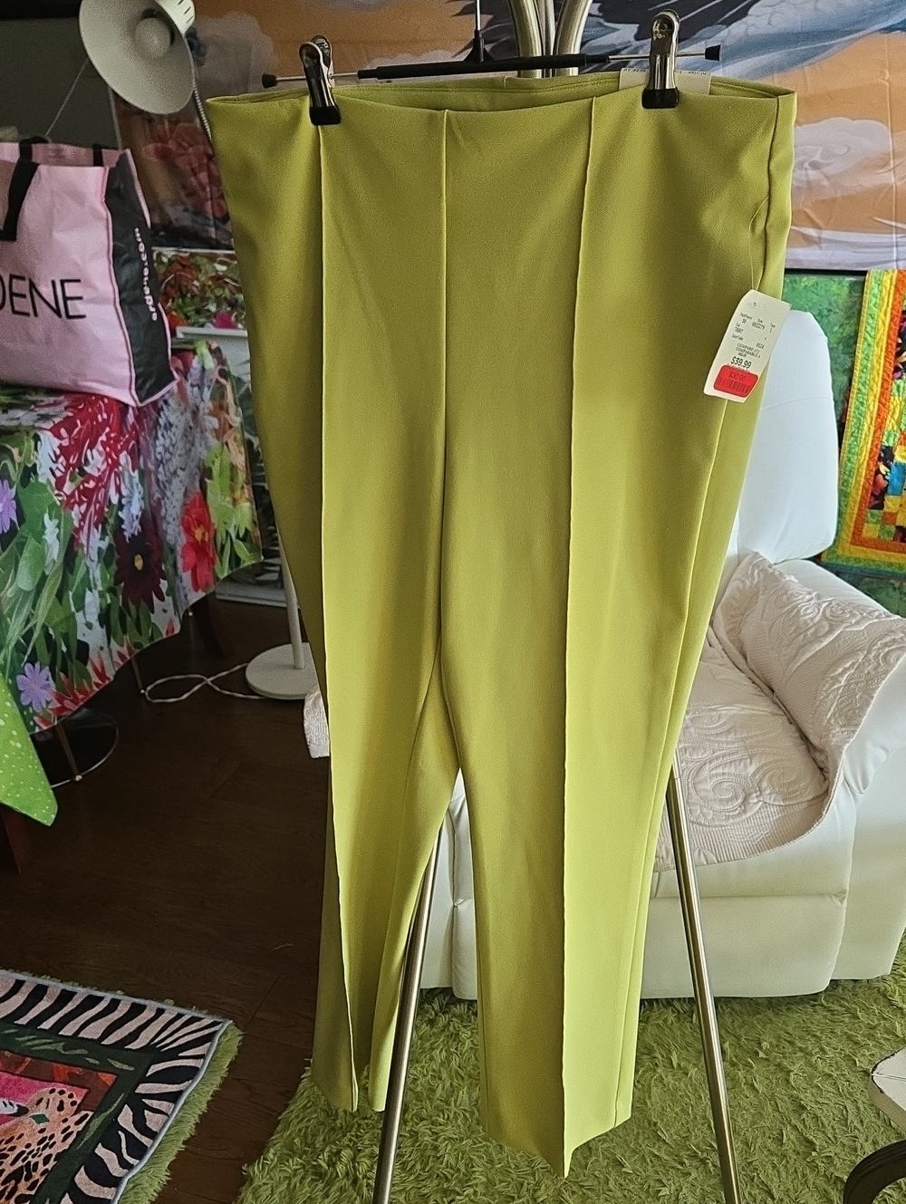 Wide-Leg High-Waist Women’s Pants in Lime Green